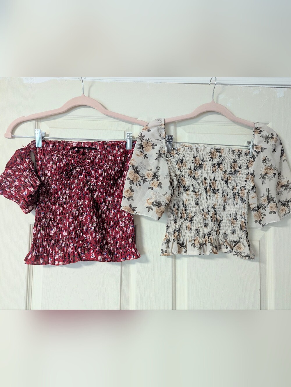 BUNDLE Set of Two Cute Summer Off The Shoulder & Cap Sleeve Cropped Floral Tops